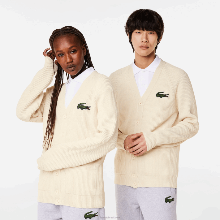 Lacoste cardigã de algodão orgânico com decote em V homens branco xfj 88BL492 - Image 1