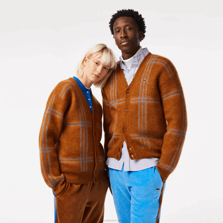 lacoste_cardiga_de_la_padrao_tartan_mulheres_marrom_azul_laranja_vn2_88bl1395.png Lacoste cardigã de lã padrão tartan mulheres marrom azul laranja vn2 88BL1395 - Image 1