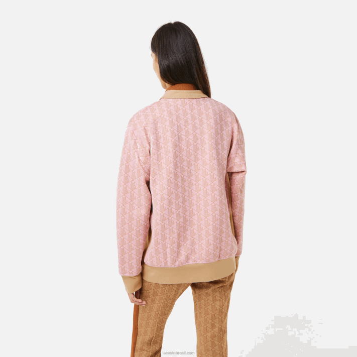 Lacoste cardigã solto com estampa de monograma mulheres rosa claro bege nxg 88BL2634 - Image 3