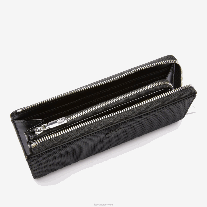 Lacoste carteira chantaco em couro piquê fosco com zíper mulheres preto 000 88BL2827 - Image 3