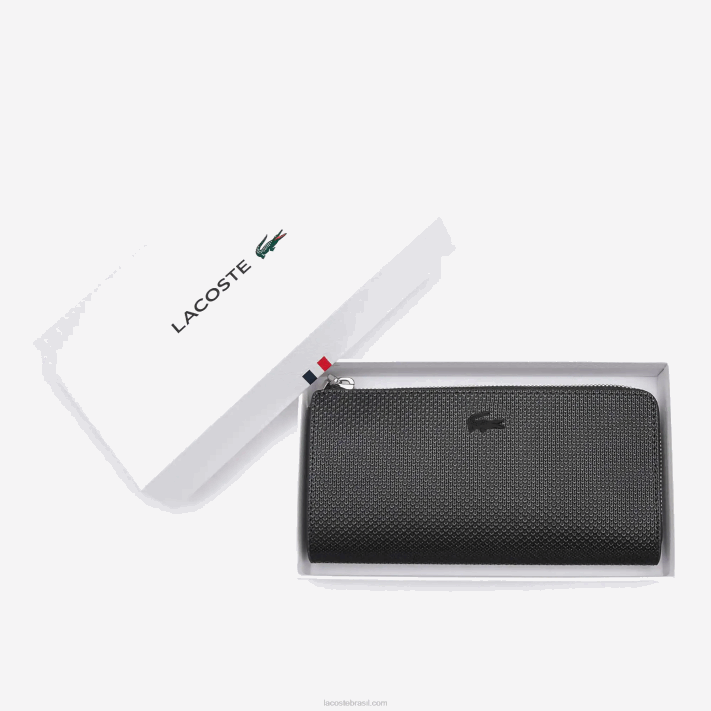 Lacoste carteira chantaco em couro piquê fosco com zíper mulheres preto 000 88BL2827 - Image 4