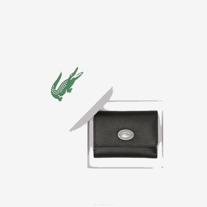 Lacoste carteira de fechamento de aba de couro de grão superior mulheres preto 000 88BL2808 - Image 3