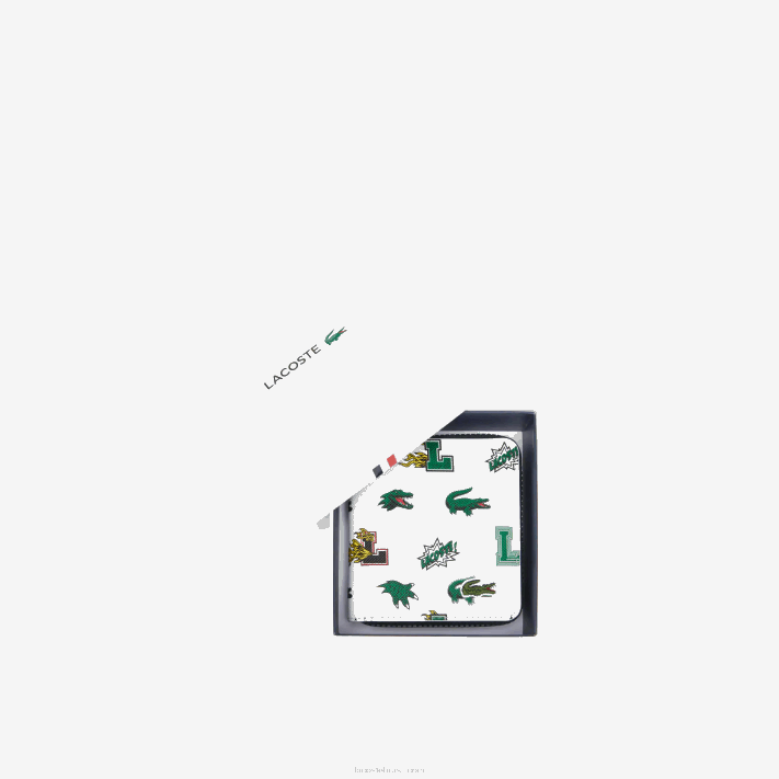 Lacoste carteira pequena com zíper com estampa de quadrinhos mulheres blanc croc l05 88BL2893 - Image 3