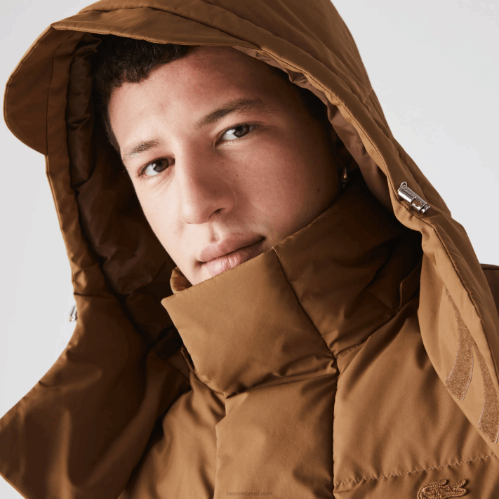 Lacoste casaco puffer longo com capuz destacável homens marrom z0w 88BL1318 - Image 2