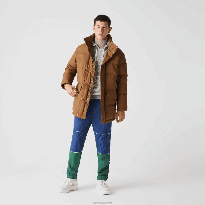 Lacoste casaco puffer longo com capuz destacável homens marrom z0w 88BL1318 - Image 4