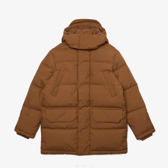 Lacoste casaco puffer longo com capuz destacável homens marrom z0w 88BL1318 - Image 5