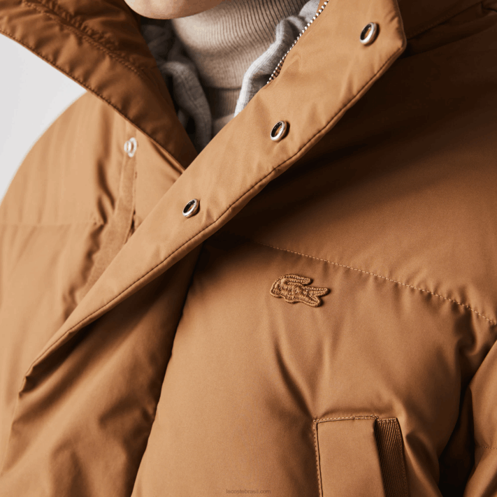 Lacoste casaco puffer longo com capuz destacável homens marrom z0w 88BL1318 - Image 8