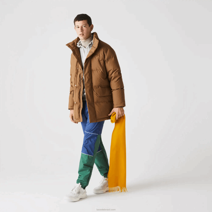 Lacoste casaco puffer longo com capuz destacável homens marrom z0w 88BL1318 - Image 1