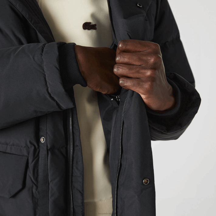 Lacoste casaco puffer longo com capuz destacável homens preto 031 88BL1317 - Image 9