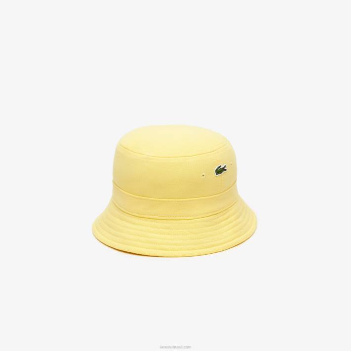 Lacoste chapéu de balde de algodão orgânico homens amarelo 107 88BL2165 - Image 3