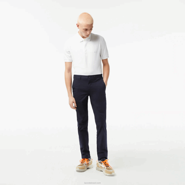 Lacoste chino de algodão elástico slim fit homens azul marinho 166 88BL500 - Image 1