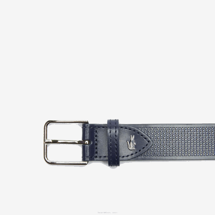 Lacoste cinto de couro costurado crocodilo de metal homens safira escura b88 88BL2094 - Image 2