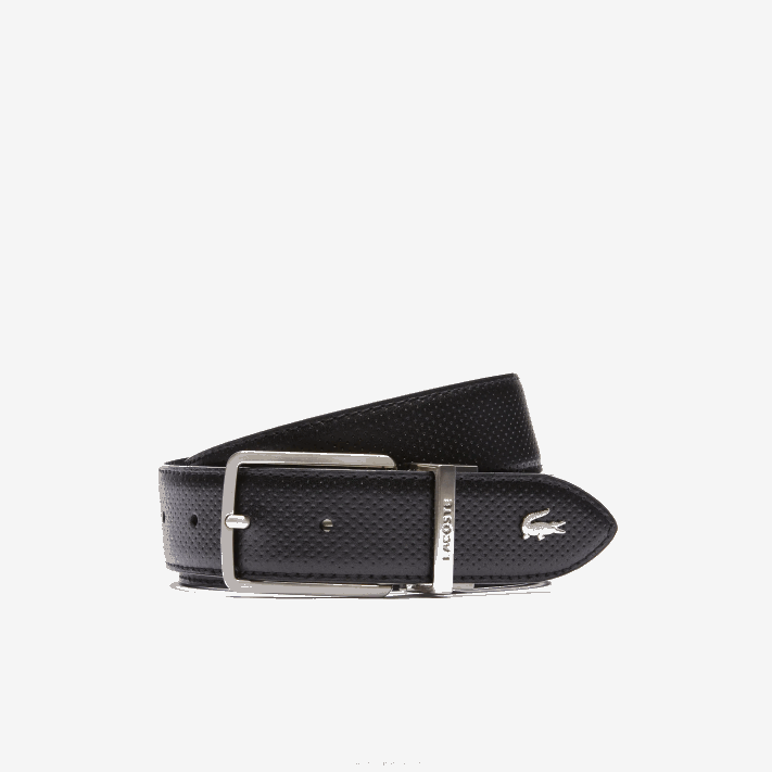 Lacoste cinto de couro piquê reversível com fivela gravada homens preto 000 88BL2077 - Image 1