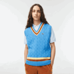 Lacoste colete de lã de ajuste clássico homens azul marrom amarelo 7ms 88BL1470