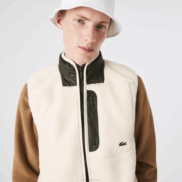 Lacoste colete de lã sherpa homens branco caqui verde u9n 88BL1263 - Image 6