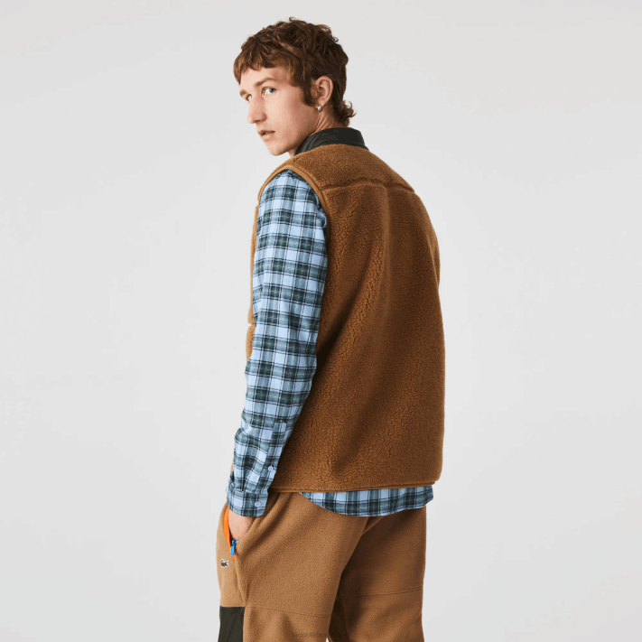 Lacoste colete de lã sherpa homens marrom caqui verde 89f 88BL1262 - Image 3