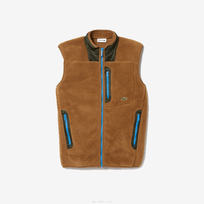 Lacoste colete de lã sherpa homens marrom caqui verde 89f 88BL1262 - Image 4