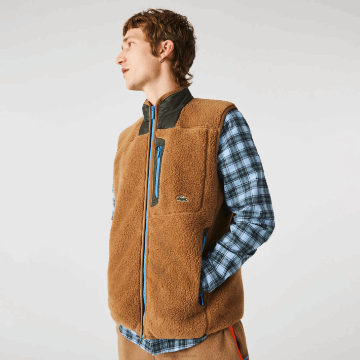 Lacoste colete de lã sherpa homens marrom caqui verde 89f 88BL1262 - Image 7
