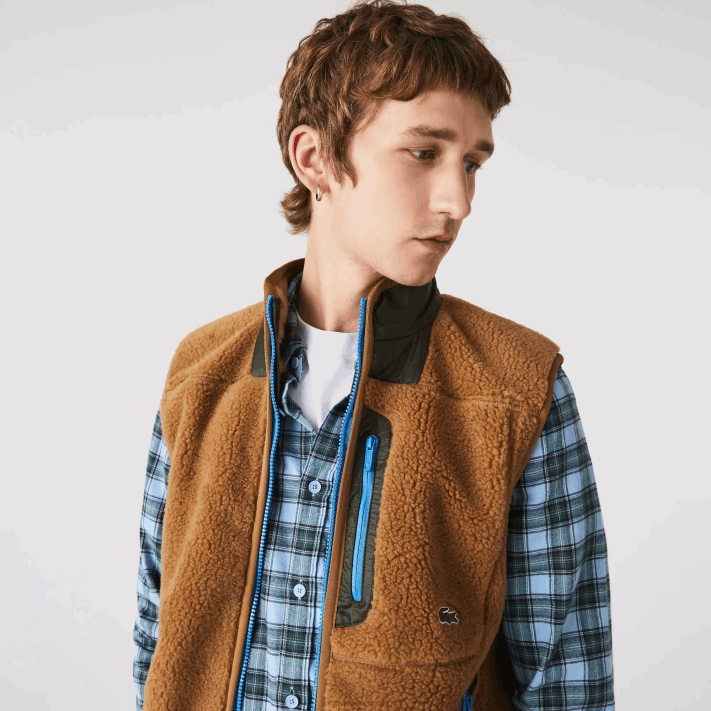 Lacoste colete de lã sherpa homens marrom caqui verde 89f 88BL1262 - Image 1