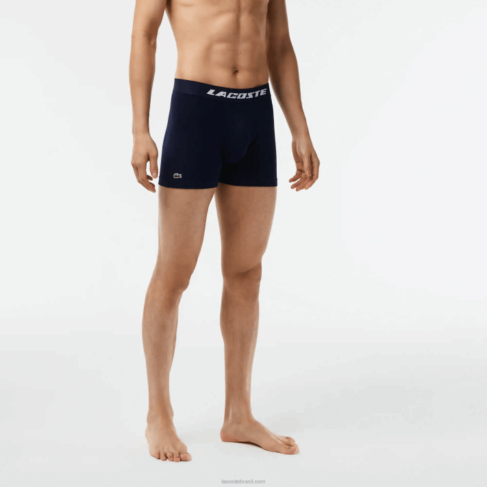 Lacoste Conjunto de 3 cuecas boxer com estampa de logo homens chines cinza azul marinho 9zu 88BL446 - Image 2