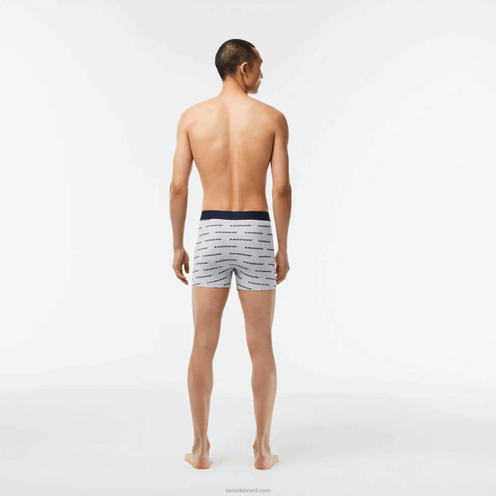 Lacoste Conjunto de 3 cuecas boxer com estampa de logo homens chines cinza azul marinho 9zu 88BL446 - Image 3