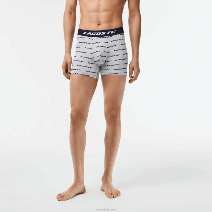 Lacoste Conjunto de 3 cuecas boxer com estampa de logo homens chines cinza azul marinho 9zu 88BL446 - Image 4