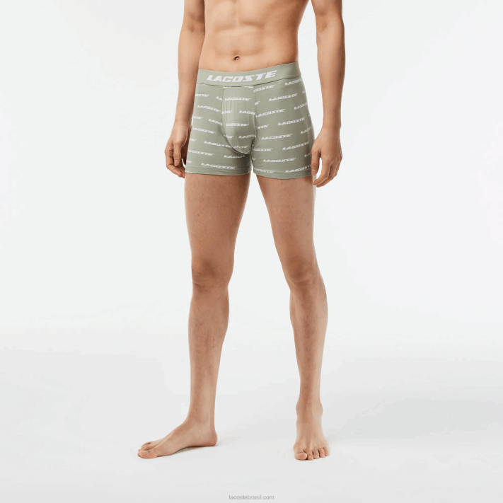 Lacoste Conjunto de 3 cuecas boxer com estampa de logo homens lombo verde cáqui cinza gc9 88BL447 - Image 2