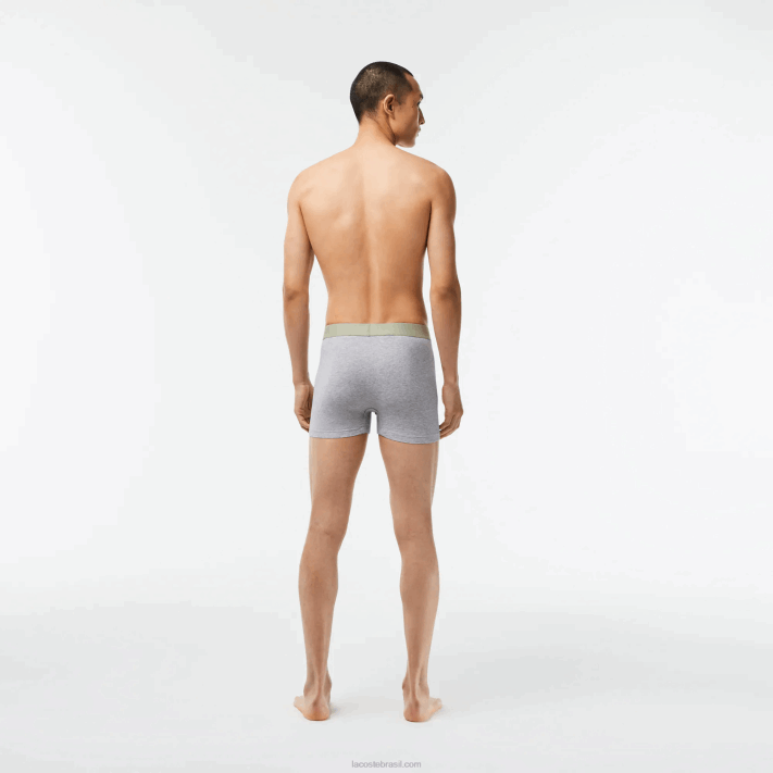 Lacoste Conjunto de 3 cuecas boxer com estampa de logo homens lombo verde cáqui cinza gc9 88BL447 - Image 3