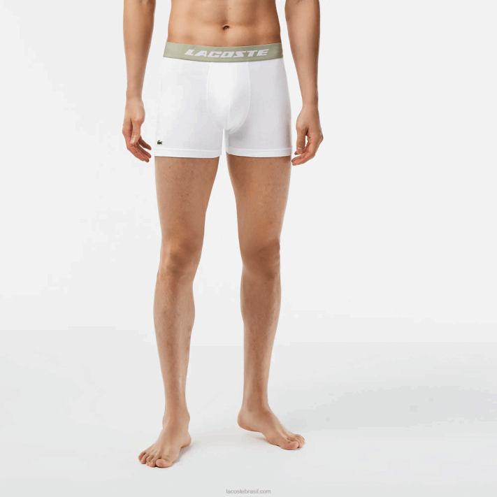 Lacoste Conjunto de 3 cuecas boxer com estampa de logo homens lombo verde cáqui cinza gc9 88BL447 - Image 4