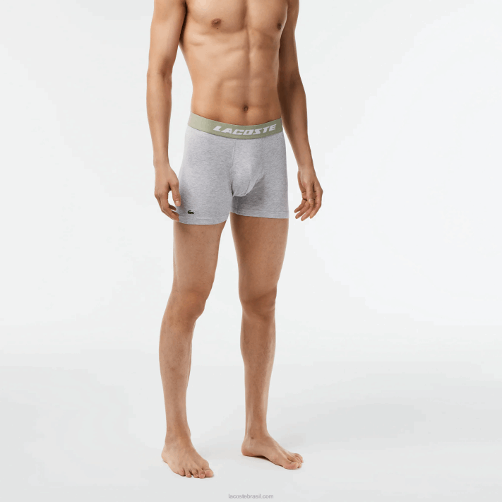 Lacoste Conjunto de 3 cuecas boxer com estampa de logo homens lombo verde cáqui cinza gc9 88BL447 - Image 6