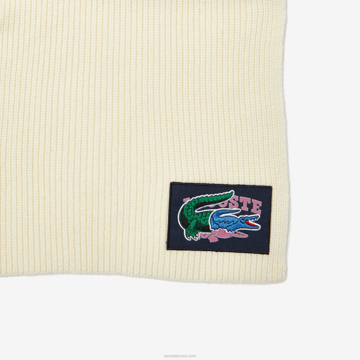 Lacoste Conjunto de gorro e cachecol de lã com nervuras mulheres branco xfj 88BL1690 - Image 4