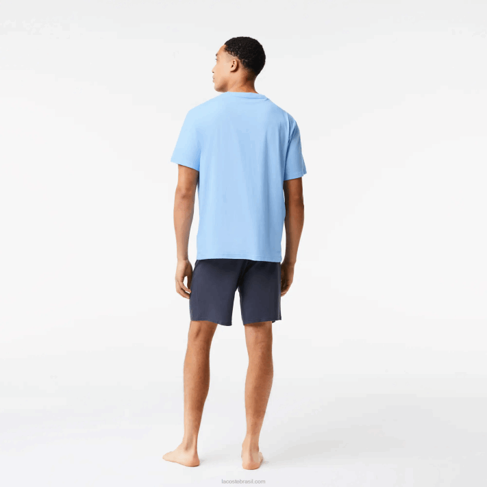 Lacoste conjunto de pijama curto de veludo logo homens azul caqui verde cinza escuro 8z0 88BL1622 - Image 3