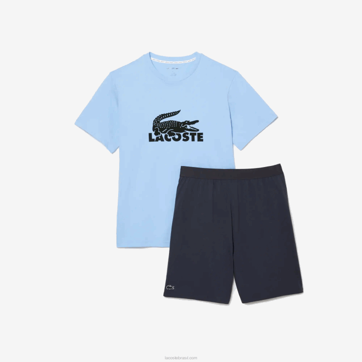 Lacoste conjunto de pijama curto de veludo logo homens azul caqui verde cinza escuro 8z0 88BL1622 - Image 4
