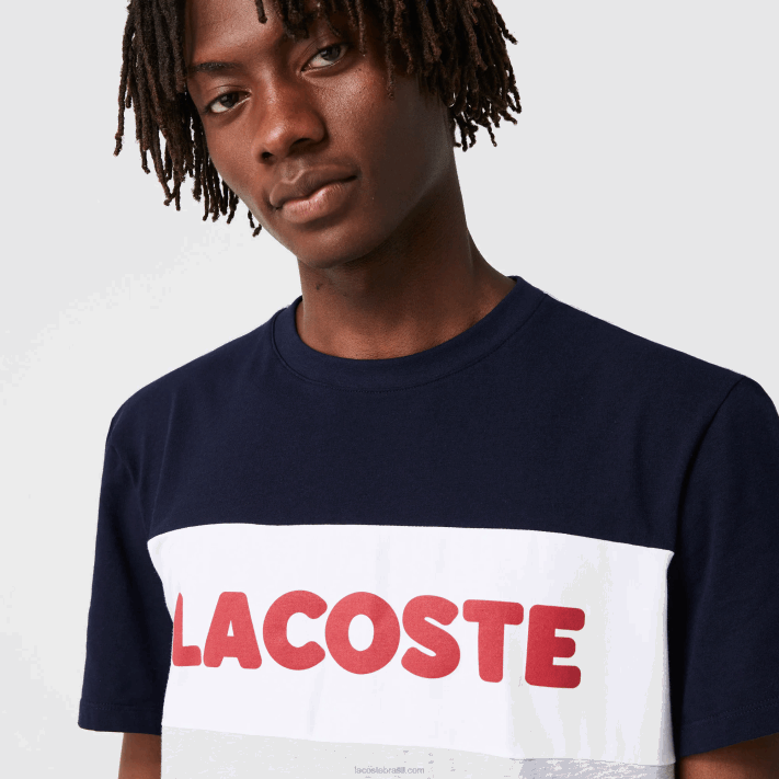 Lacoste conjunto de pijama longo de algodão elástico colorblock homens cinza chine marinho branco vermelho 4ty 88BL1510 - Image 2