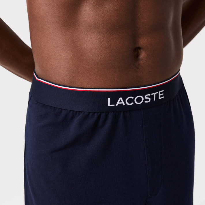 Lacoste conjunto de pijama longo de algodão elástico colorblock homens cinza chine marinho branco vermelho 4ty 88BL1510 - Image 6