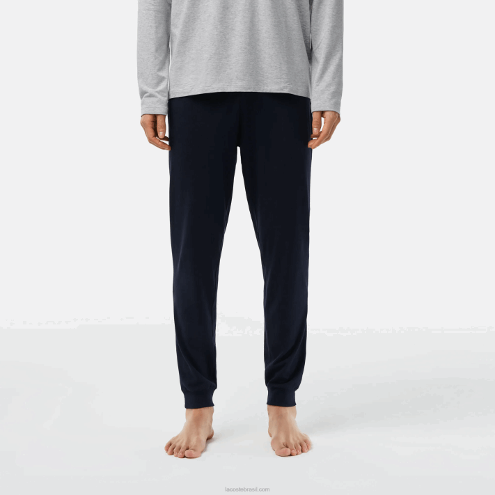 Lacoste conjunto de pijama longo de veludo logo homens azul marinho cinza chine verde vxd 88BL1457 - Image 4