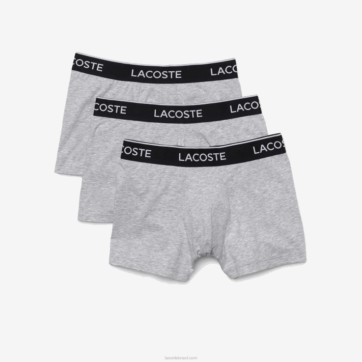 Lacoste cueca boxer casual com 3 pacotes homens chine cinza cca 88BL485 - Image 4
