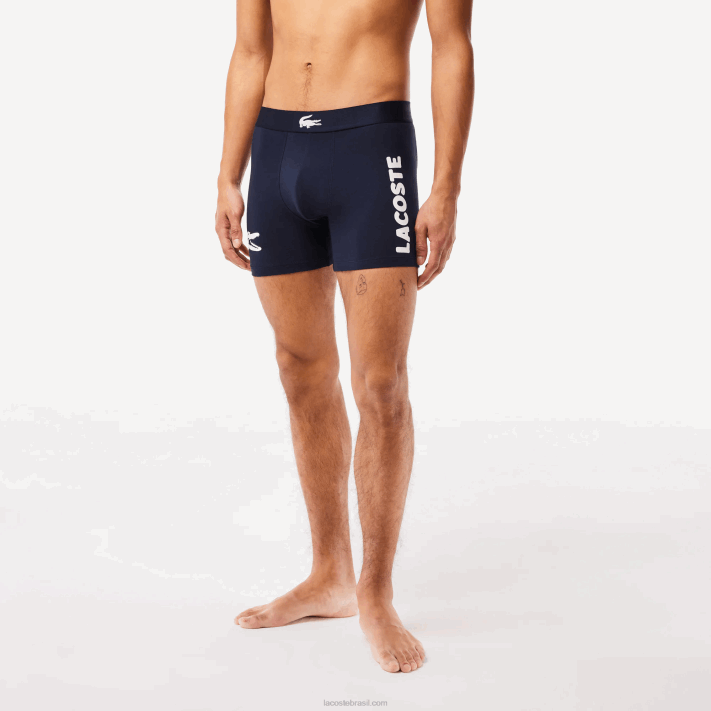 Lacoste cueca boxer de algodão elástico cintura de crocodilo pacote com 3 homens branco cinza chine azul marinho bck 88BL1369 - Image 2