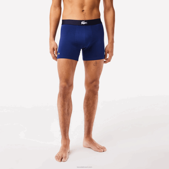Lacoste cueca boxer de algodão elástico cintura de crocodilo pacote com 3 homens branco cinza chine azul marinho bck 88BL1369 - Image 4
