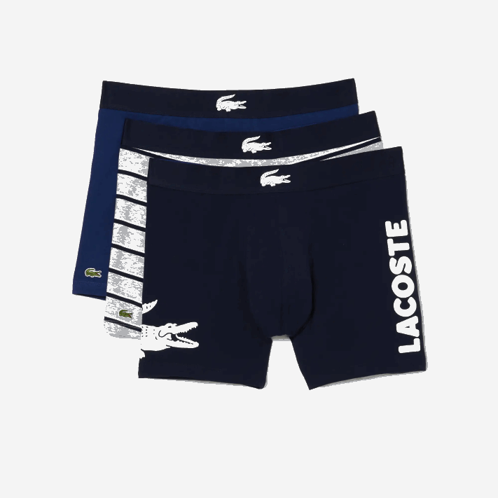 Lacoste cueca boxer de algodão elástico cintura de crocodilo pacote com 3 homens branco cinza chine azul marinho bck 88BL1369 - Image 5