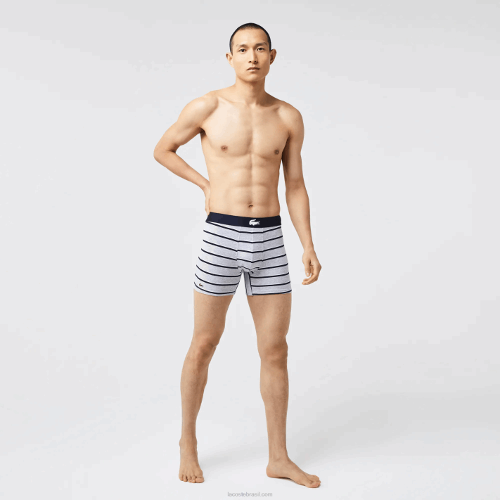 Lacoste cueca boxer de algodão elástico cintura de crocodilo pacote com 3 homens branco cinza chine azul marinho bck 88BL1369 - Image 8