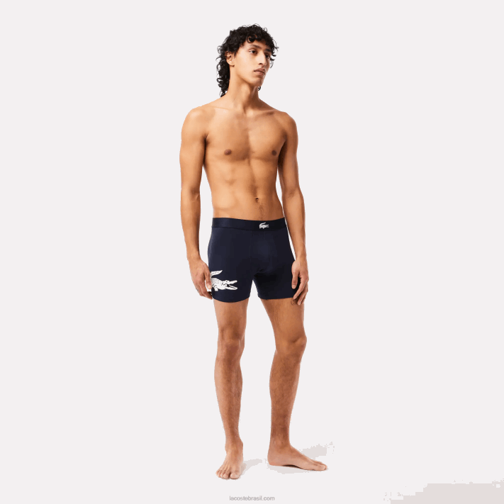 Lacoste cueca boxer de algodão elástico cintura de crocodilo pacote com 3 homens branco cinza chine azul marinho bck 88BL1369 - Image 1