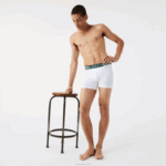 Lacoste cueca boxer de algodão elástico cintura listrada pacote com 3 homens chine cinza branco azul marinho tya 88BL1434