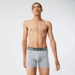 Lacoste cueca boxer de algodão elástico cintura listrada pacote com 3 homens chine cinza branco azul marinho tya 88BL1434 - Image 5