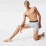Lacoste cueca boxer de algodão elástico de cintura de marca pacote com 3 homens azul marinho cinza chine vermelho w3t 88BL1428 - Image 2