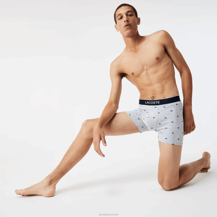 Lacoste cueca boxer de algodão elástico de cintura de marca pacote com 3 homens azul marinho cinza chine vermelho w3t 88BL1428 - Image 2