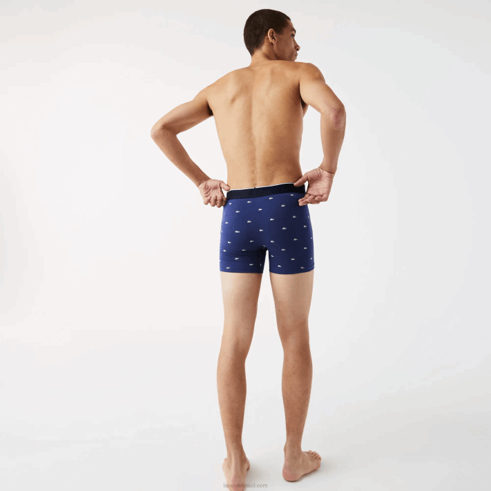 Lacoste cueca boxer de algodão elástico de cintura de marca pacote com 3 homens azul marinho cinza chine vermelho w3t 88BL1428 - Image 3