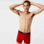 Lacoste cueca boxer de algodão elástico de cintura de marca pacote com 3 homens azul marinho cinza chine vermelho w3t 88BL1428 - Image 4