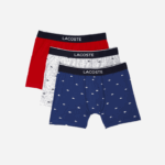 Lacoste cueca boxer de algodão elástico de cintura de marca pacote com 3 homens azul marinho cinza chine vermelho w3t 88BL1428 - Image 5