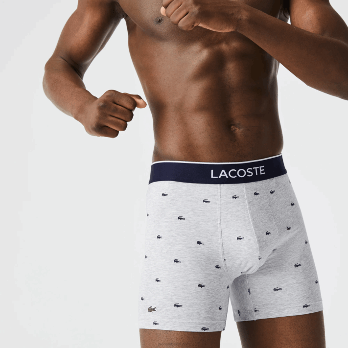 Lacoste cueca boxer de algodão elástico de cintura de marca pacote com 3 homens azul marinho cinza chine vermelho w3t 88BL1428 - Image 8